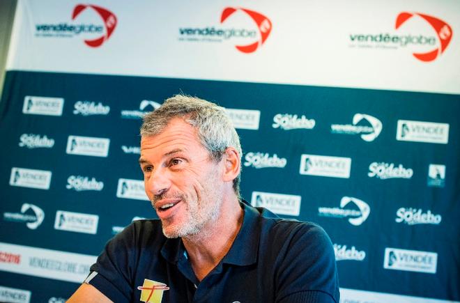 Press conference of Sébastien Destremau during pre-start of the Vendée Globe Village © Vincent Curutchet / DPPI / Vendée Globe 